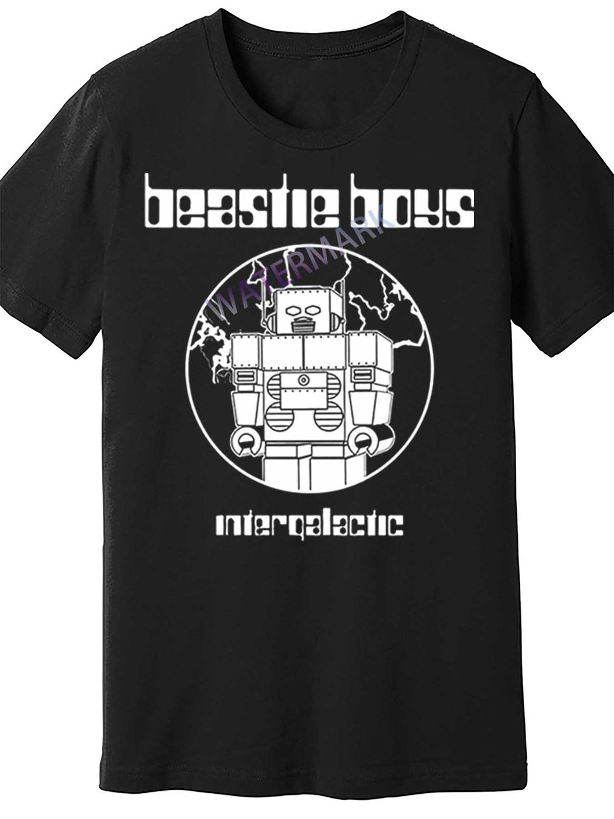 Beastie Boys Intergalactic Men's Short Sleeve T-Shirt - Black Cotton Casual Tee with Robot Graphic, Machine Washable, All-Season Comfort Fit