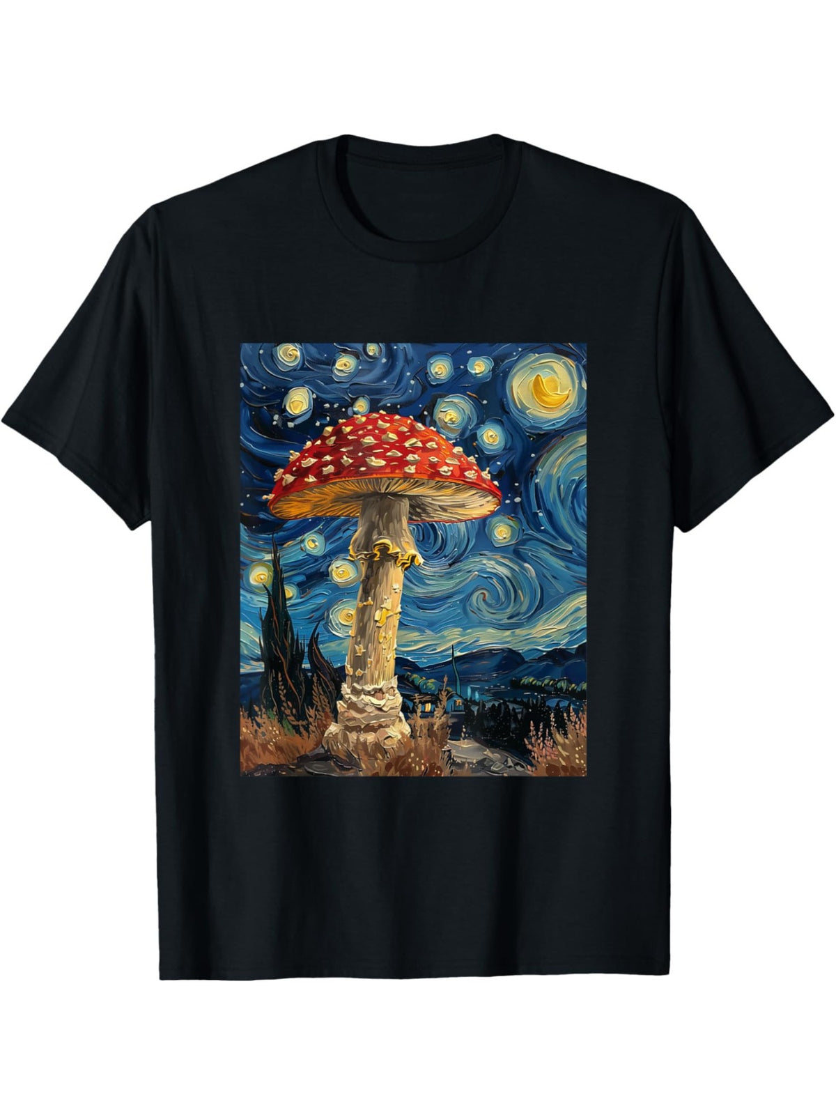 Mushroom - Van Gogh Style - Starry Night Retro Trendy Printed T-shirt, Men'S Casual and Comfortable T-shirt Summer, Men'S Short-sleeved Top for Everyday Activities Birthday Gift to Men