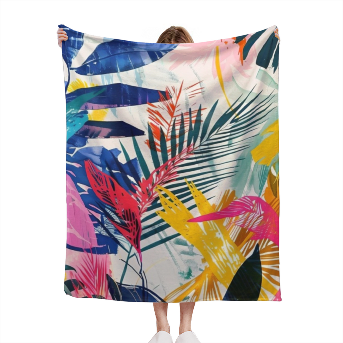 Soft Neutral Harbor Meadow Plush Flannel Throw