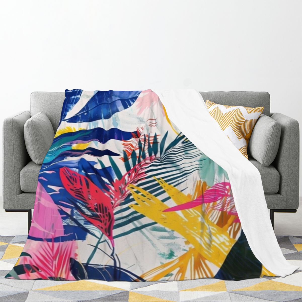 Soft Neutral Harbor Meadow Plush Flannel Throw