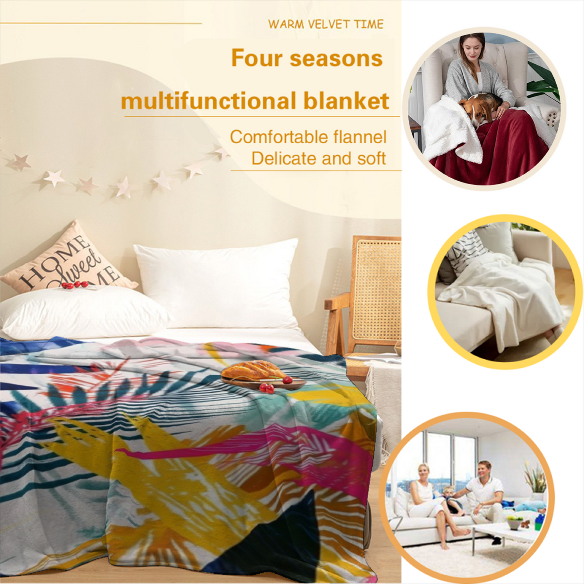 Soft Neutral Harbor Meadow Plush Flannel Throw