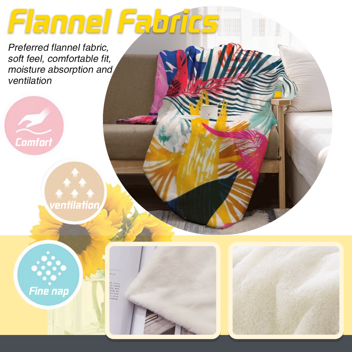 Soft Neutral Harbor Meadow Plush Flannel Throw