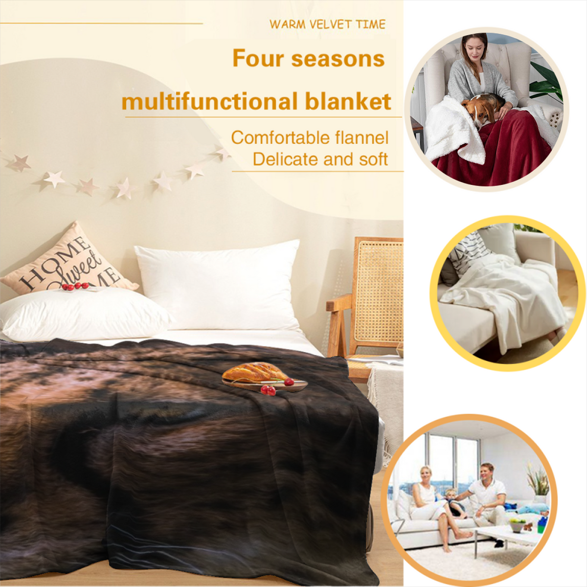 Festival Solstice Inspired Cozy Flannel Bed Blanket ¨C Earthy Neutral Palette