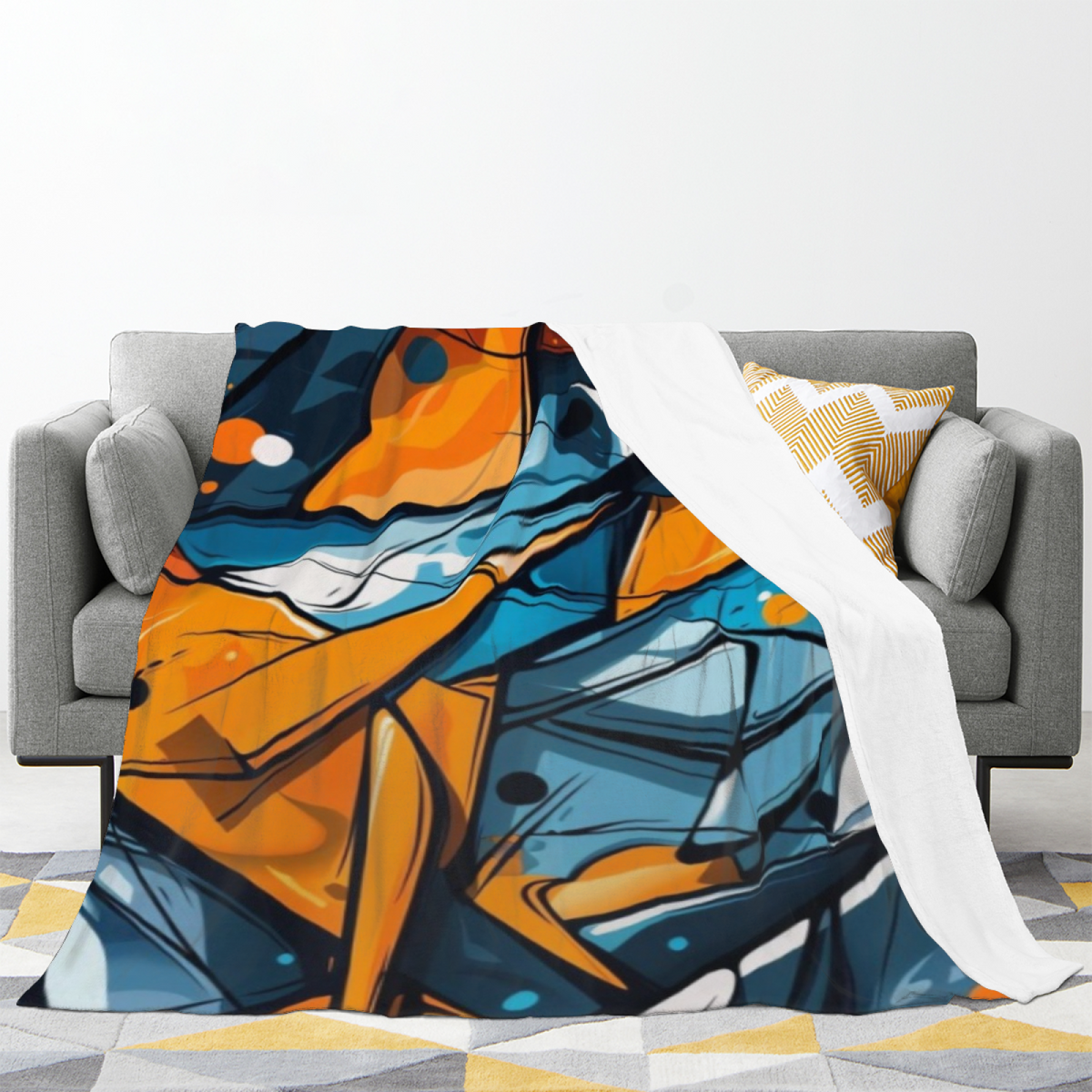 Cobalt Reverie Soft Neutral Contemporary Flannel Throw Blanket