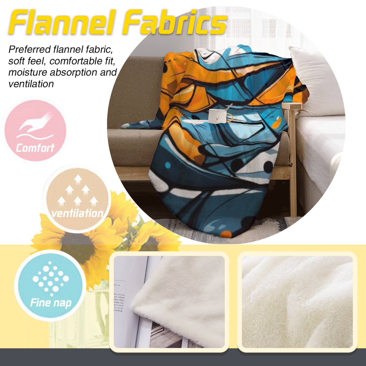 Cobalt Reverie Soft Neutral Contemporary Flannel Throw Blanket
