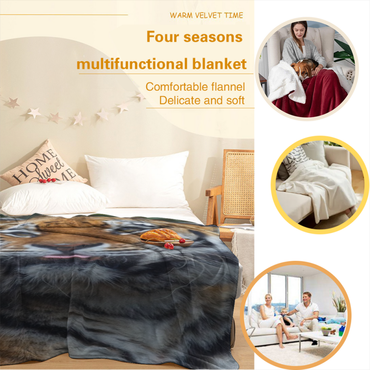 Electric Orchard Inspired Cozy Flannel Bed Blanket ¨C Earthy Neutral Palette