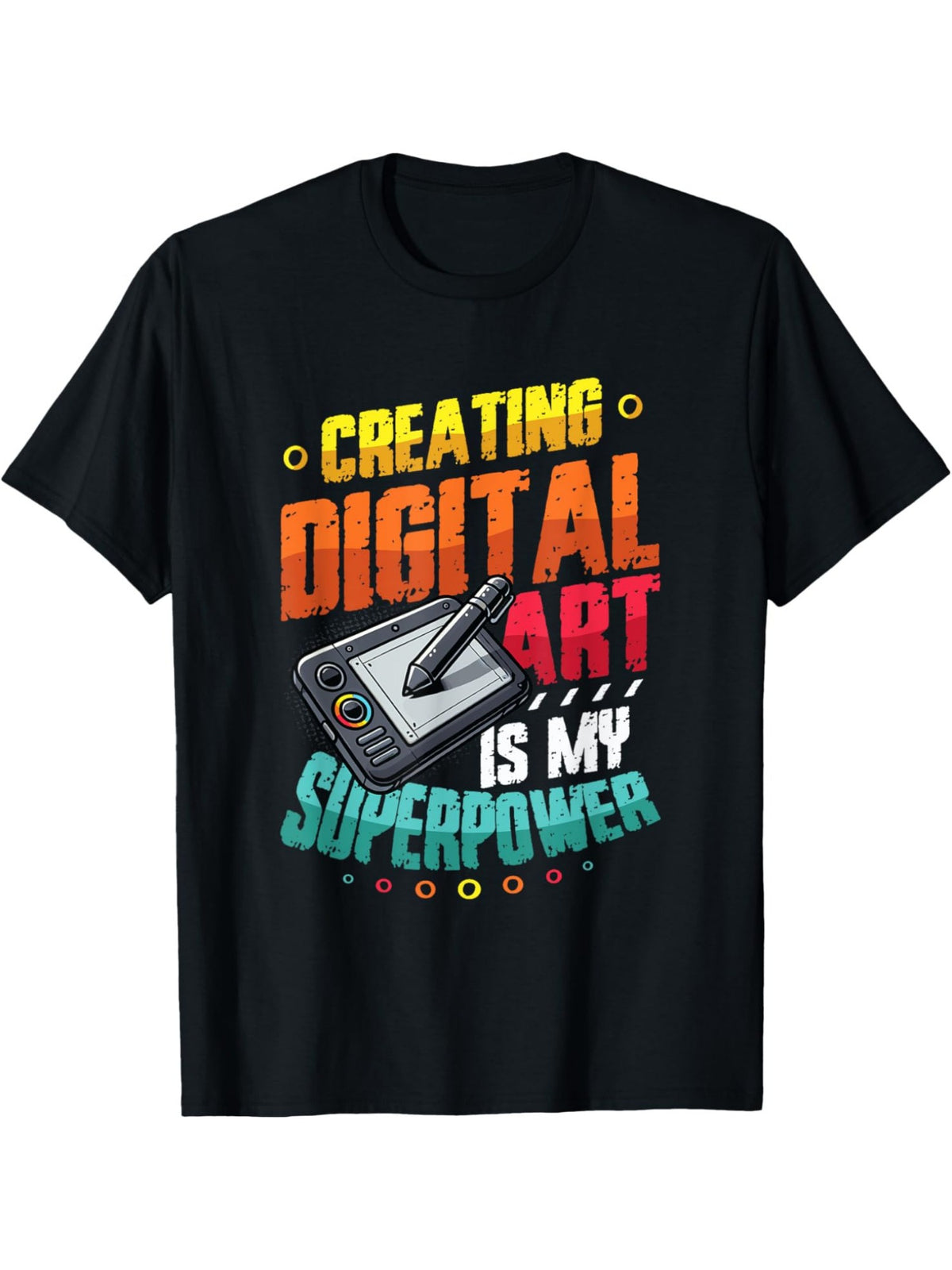 Creating Digital Art Is My Superpower Funny Art Teacher Gift Retro Trendy Printed T-shirt, Men'S Casual and Comfortable T-shirt Summer, Men'S Short-sleeved Top for Everyday Activities Birthday Gift Valentine'S Day Gift to Men