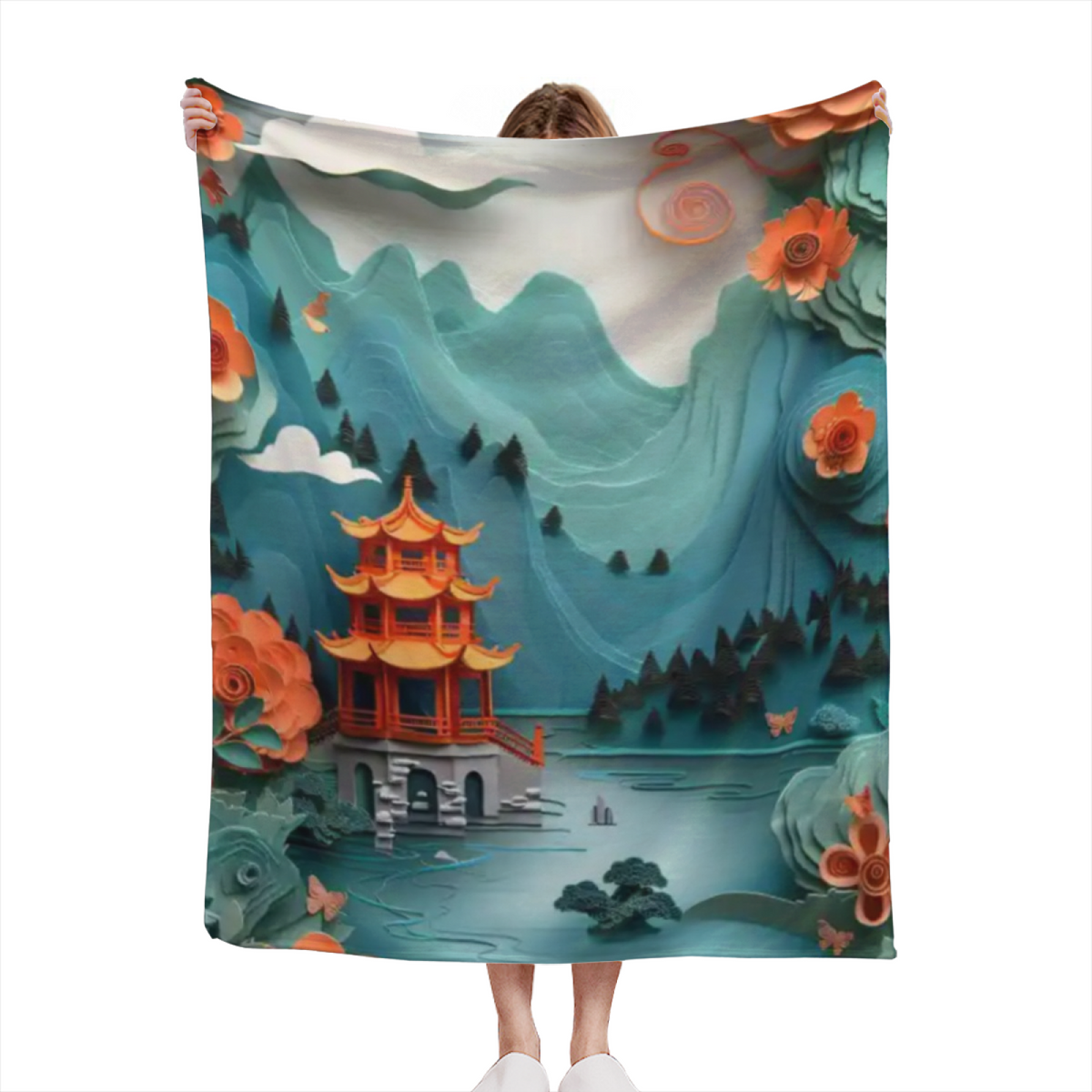 Watercolor Ripple Inspired Cozy Flannel Bed Blanket ¨C Earthy Neutral Palette