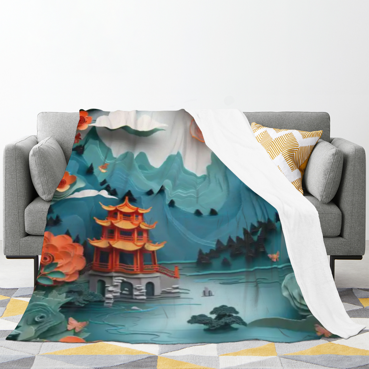 Watercolor Ripple Inspired Cozy Flannel Bed Blanket ¨C Earthy Neutral Palette