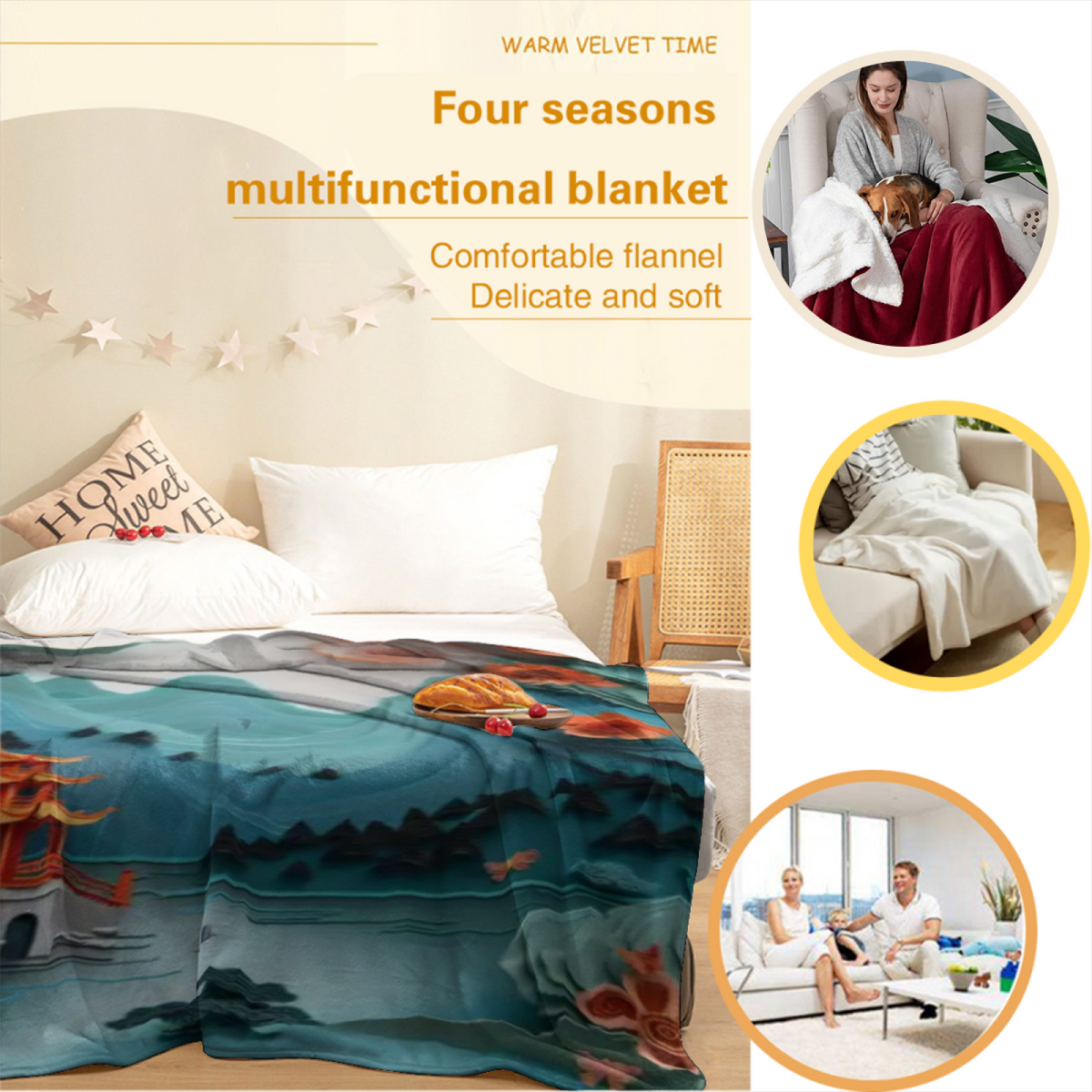 Watercolor Ripple Inspired Cozy Flannel Bed Blanket ¨C Earthy Neutral Palette