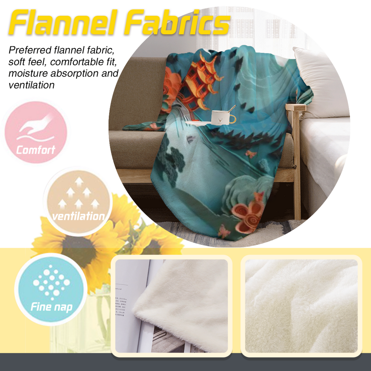 Watercolor Ripple Inspired Cozy Flannel Bed Blanket ¨C Earthy Neutral Palette