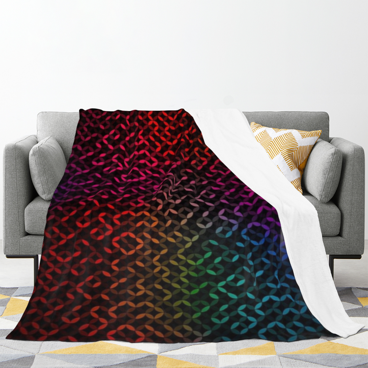 Soft Neutral Indigo Petal Plush Flannel Throw
