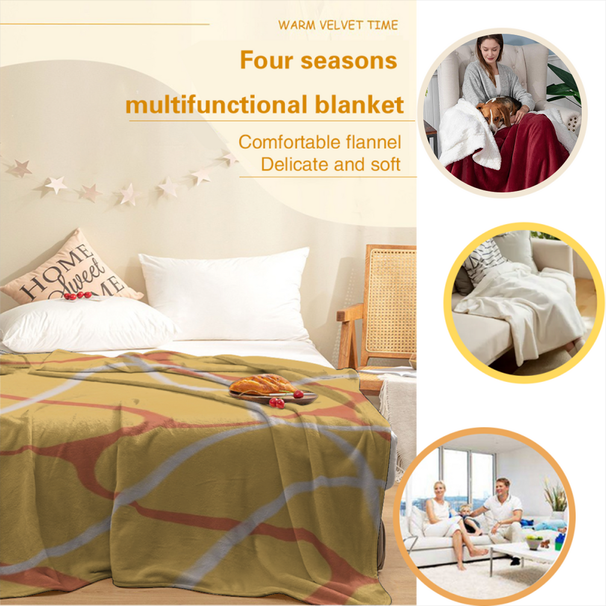 Pastel Multicolor Whimsical Decor Plush Flannel Throw ¨C Coastal Sprout Edition