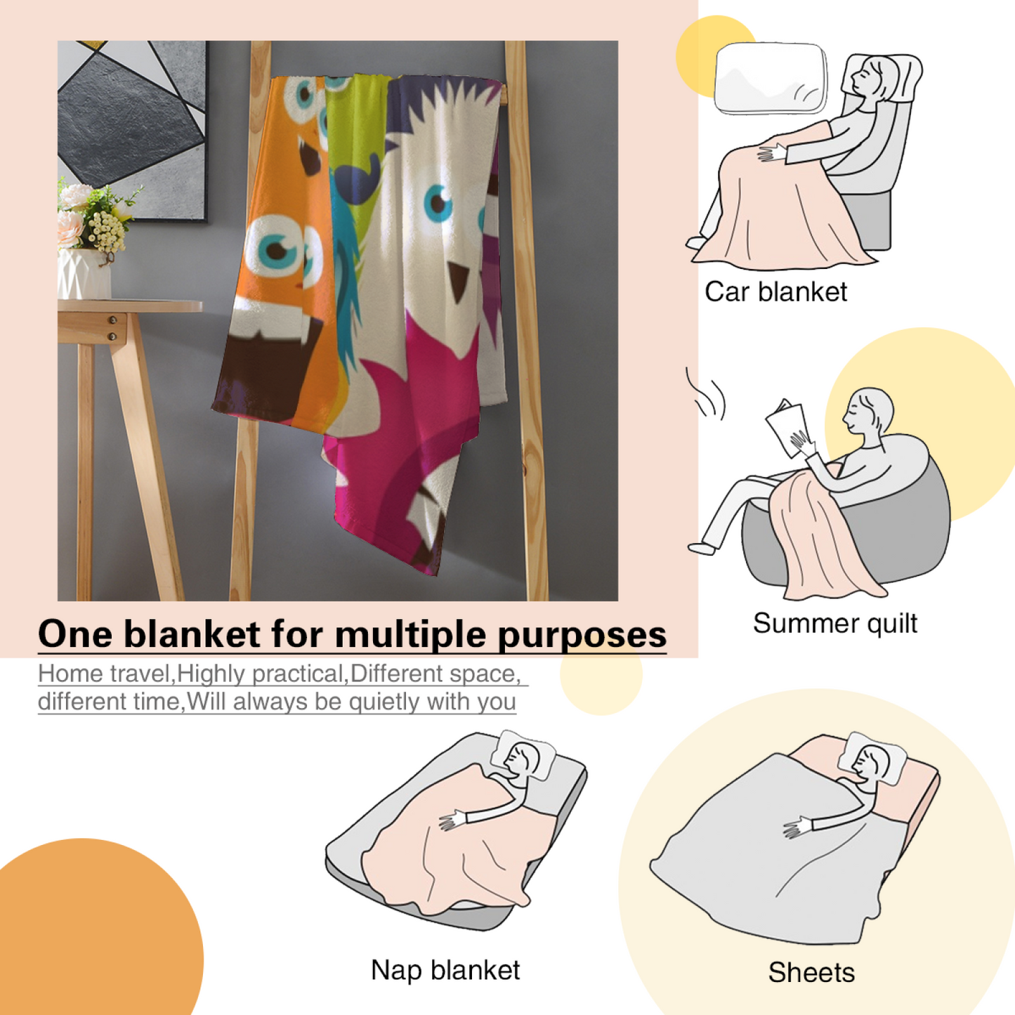 Colorful Cartoon Monsters Flannel Throw Blanket ¨C Fun Multicolor Character Pattern