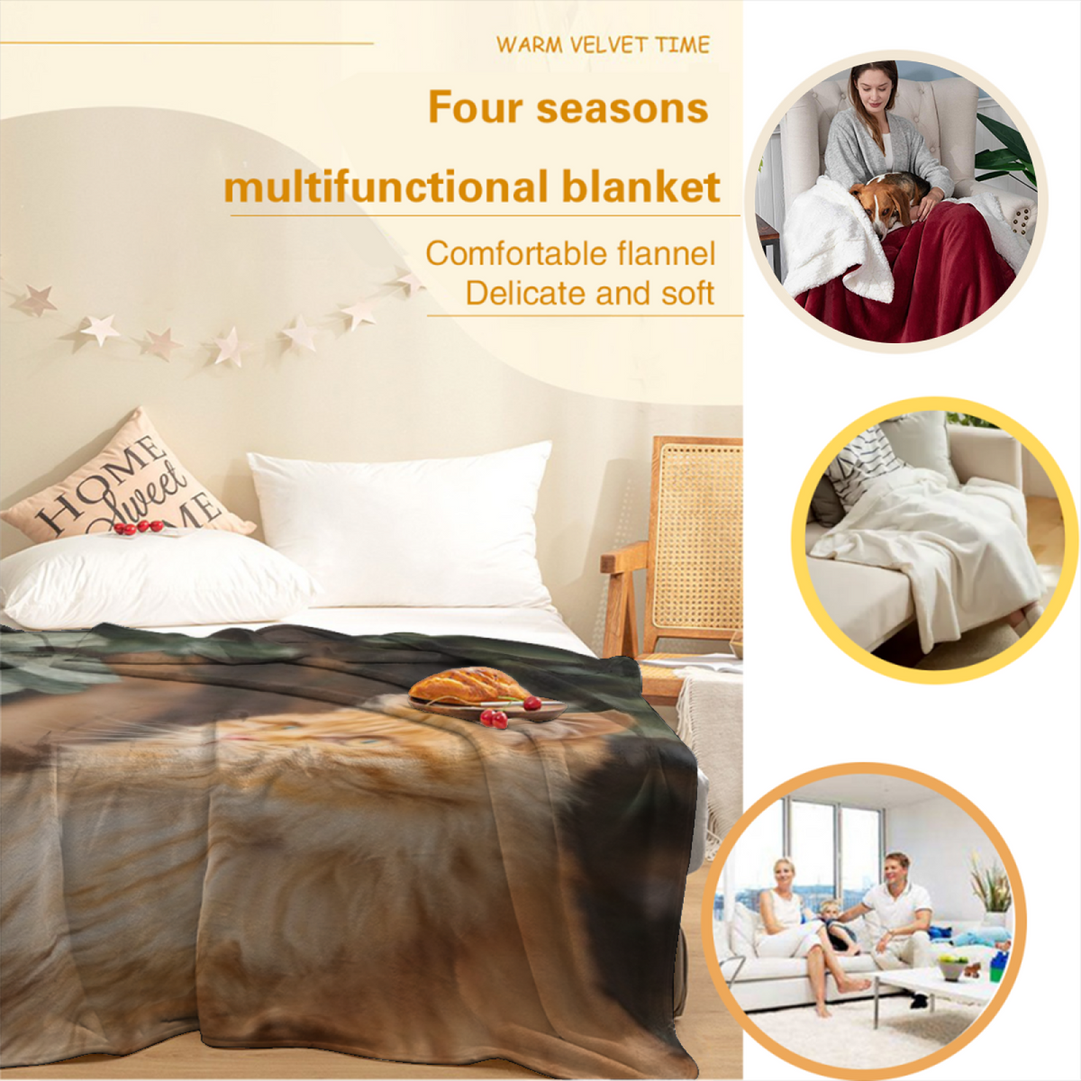 Coral Whimsy Earthy Multicolor Art All-Season Flannel Blanket