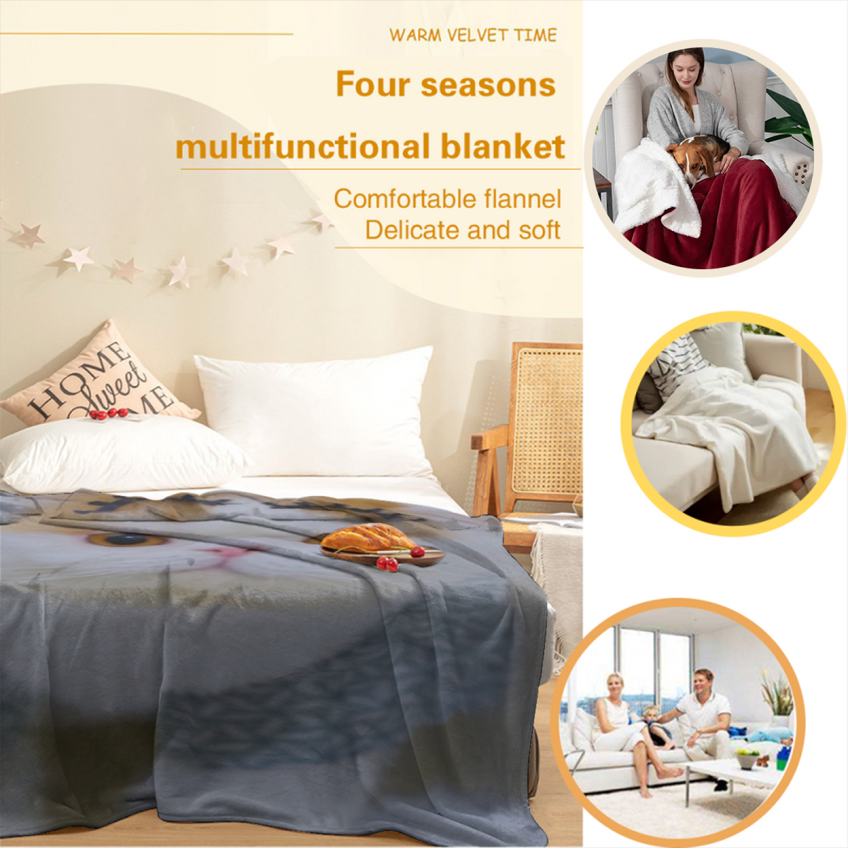 Eclectic Design Luminous Treasure Soft Neutral Cozy Flannel Bed Blanket