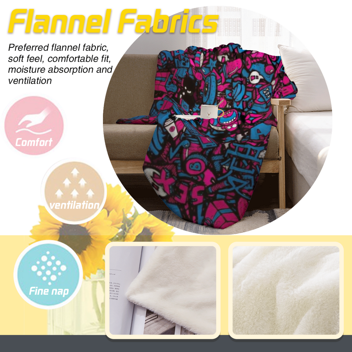 Decorative Flannel Blanket with Harvest Cove Cozy Cottage Artwork