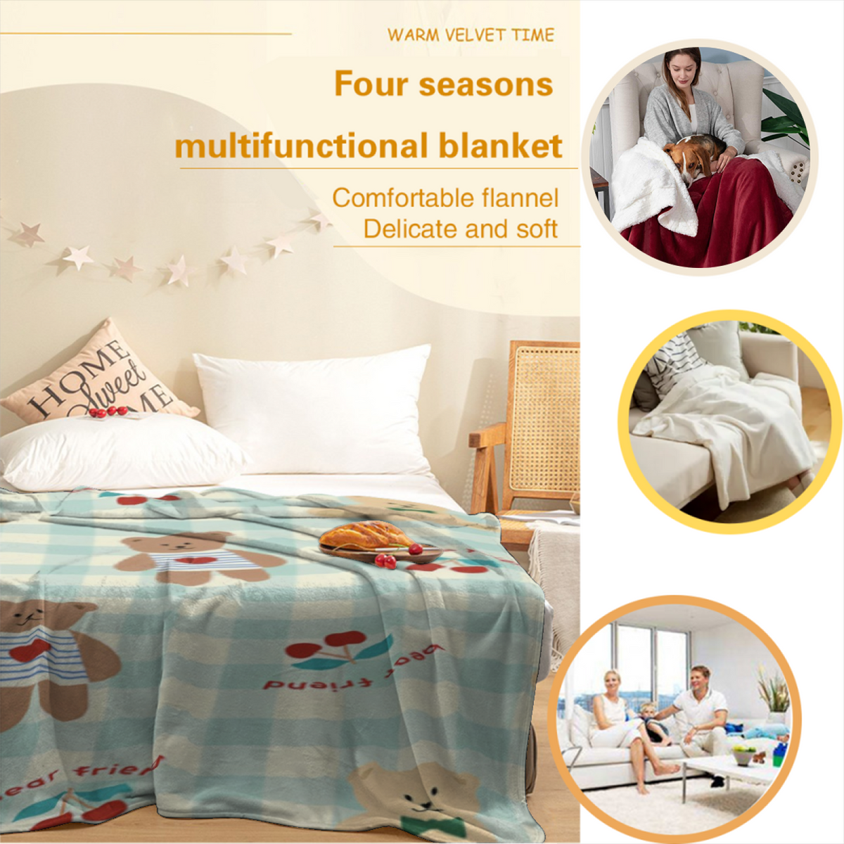 Creamy Ivory Frosted Grove Soft Flannel Blanket ¨C Contemporary Pattern
