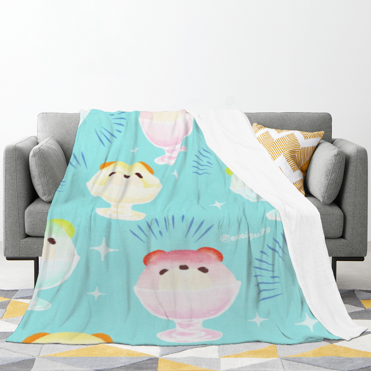 Lagoon Mosaic Ivory Artistic Cozy Flannel Bed Blanket