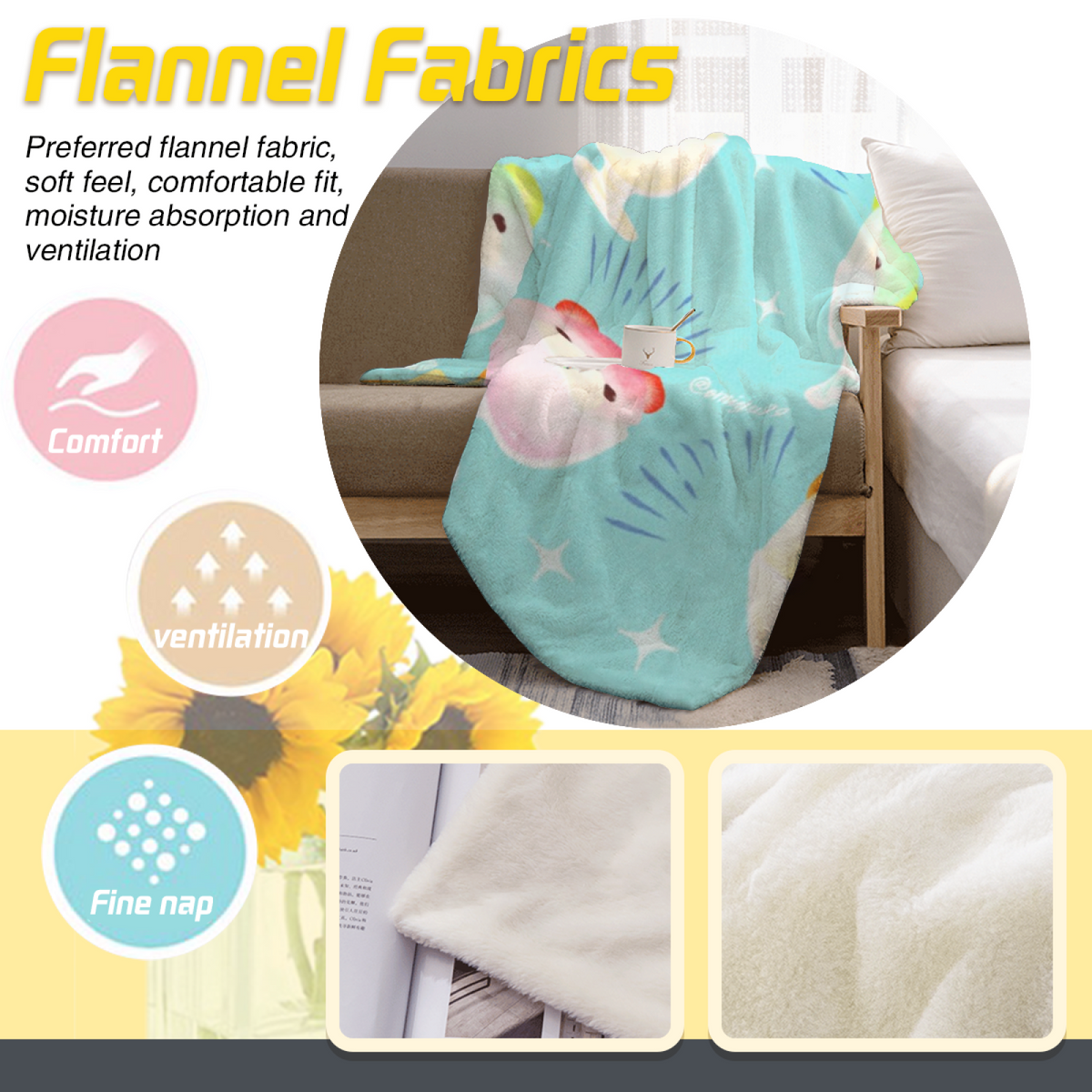 Lagoon Mosaic Ivory Artistic Cozy Flannel Bed Blanket