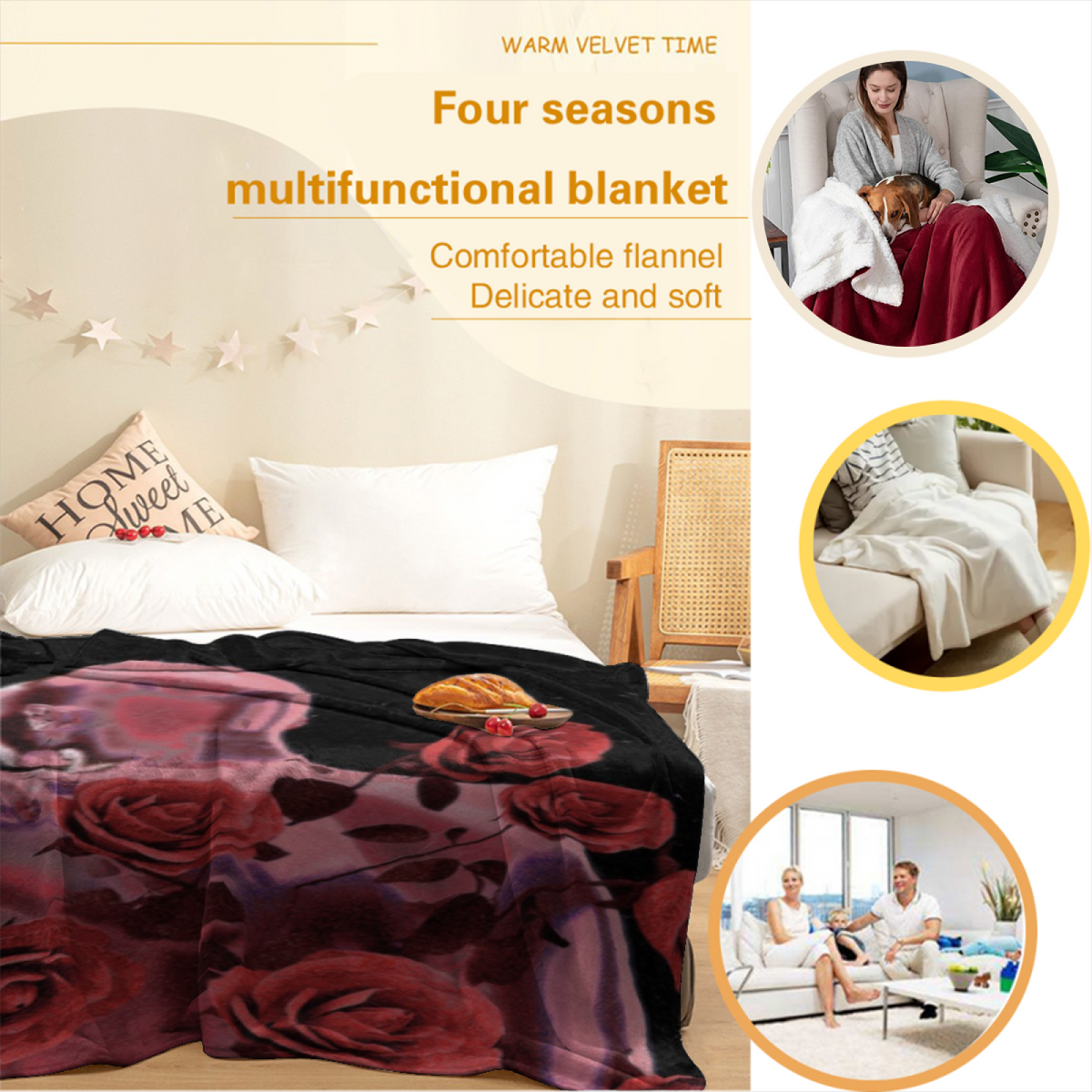 Eclectic Design Hazy Sanctuary Dusty Lavender Cozy Flannel Bed Blanket