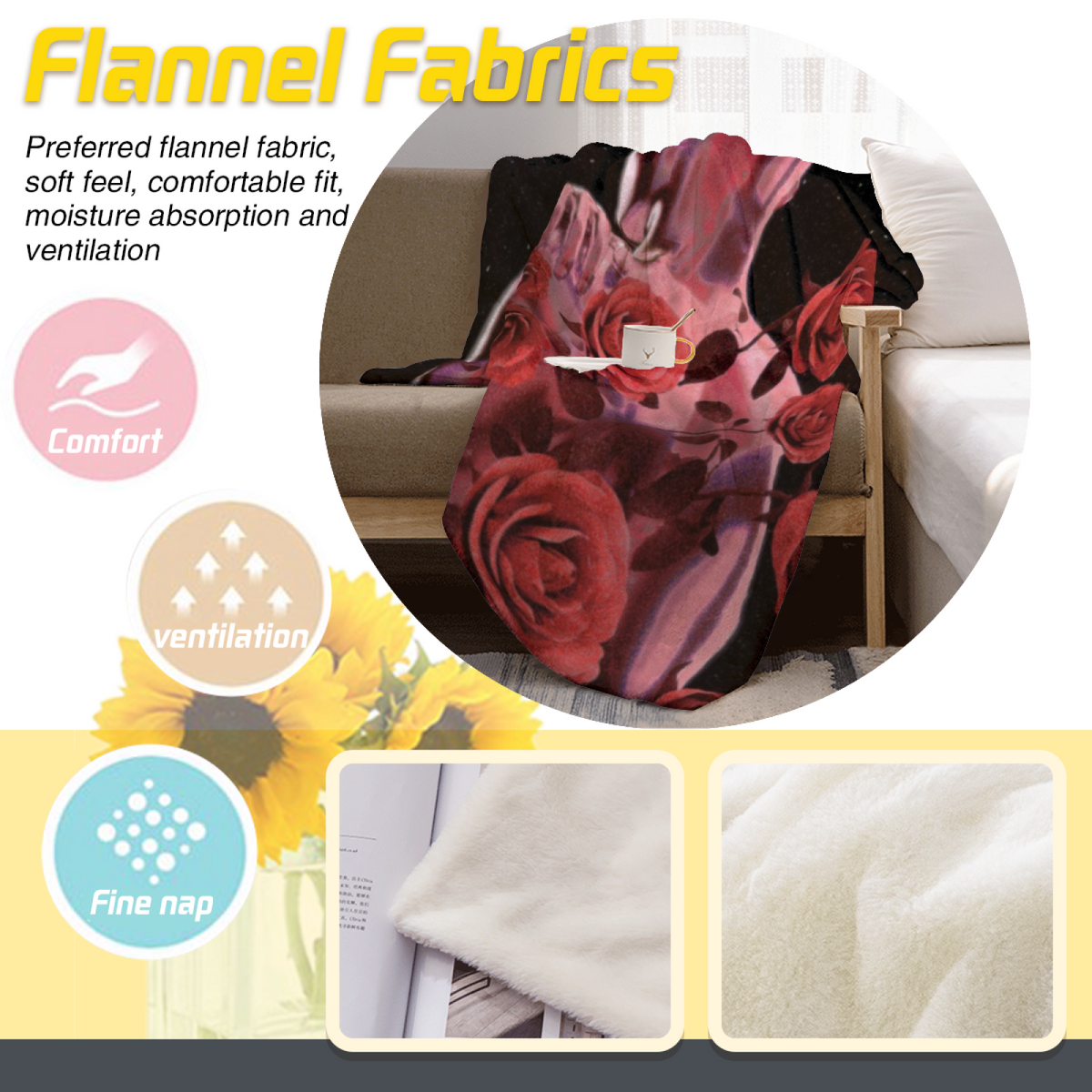 Eclectic Design Hazy Sanctuary Dusty Lavender Cozy Flannel Bed Blanket