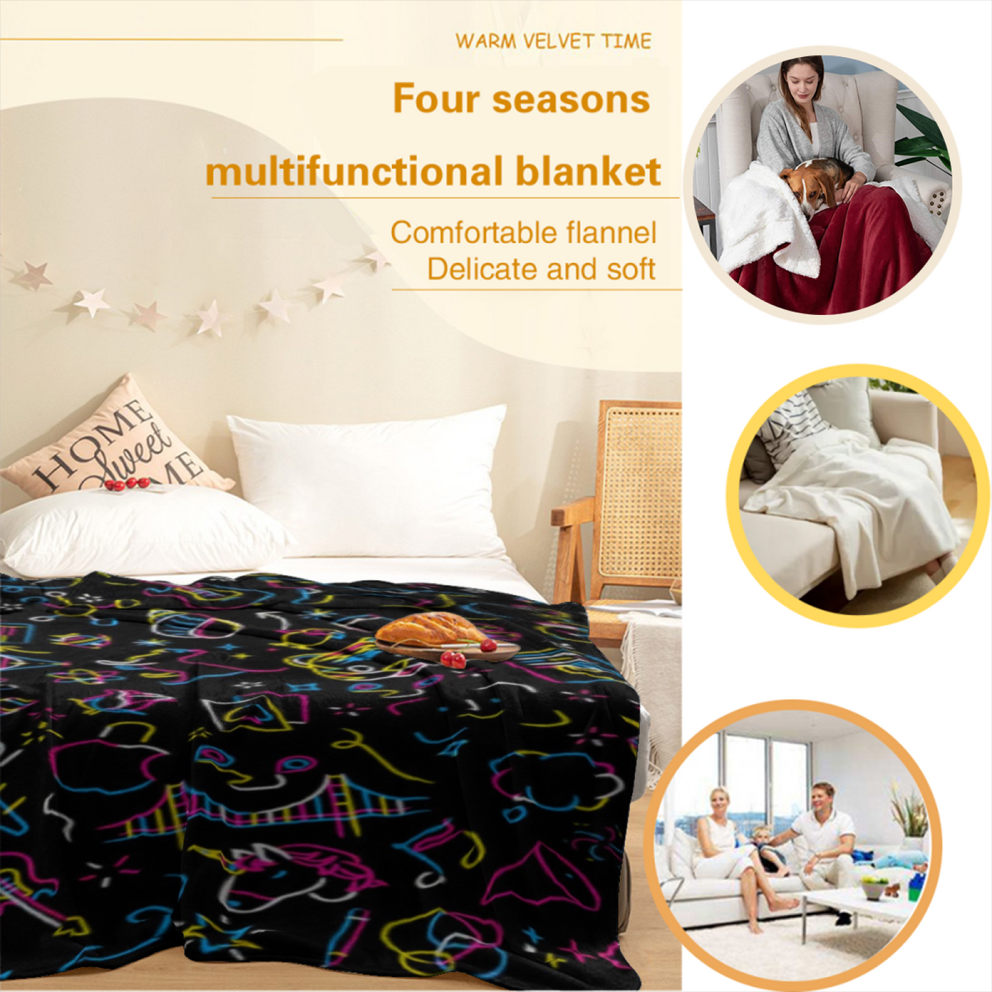 Modern Printed Throw Blanket ¨C Colorful Decorative Home Blanket