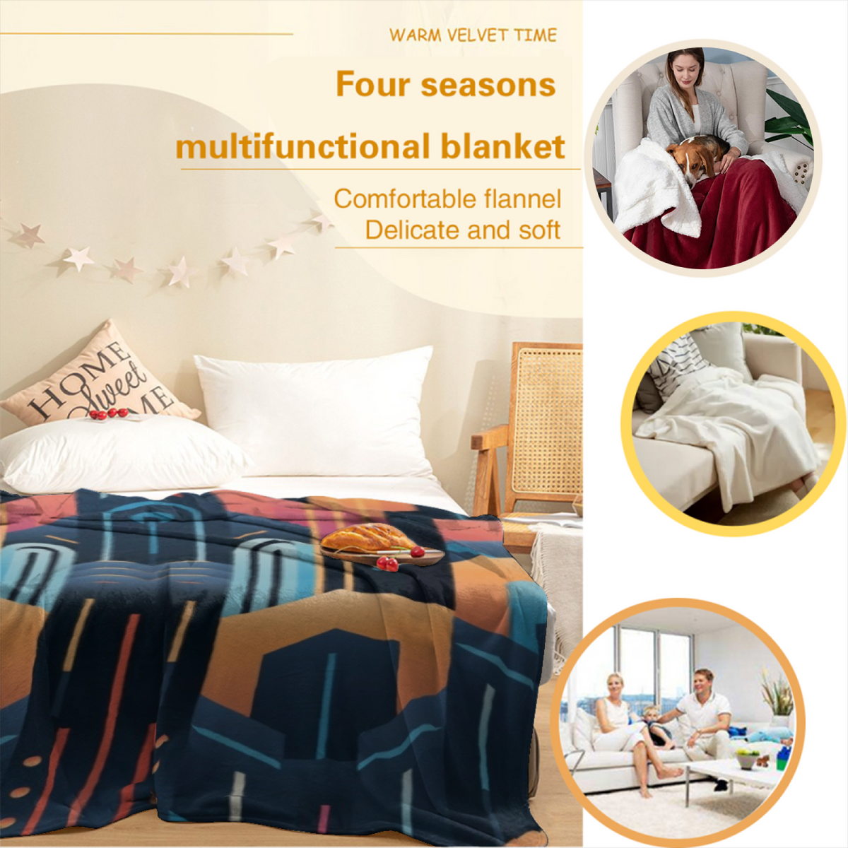Burnished & Arbor Playful Graphic Plush Flannel Throw