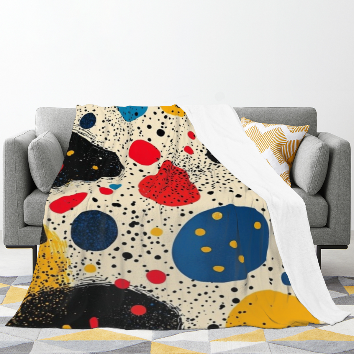 Primary Dot Art Cozy Flannel Bed Blanket