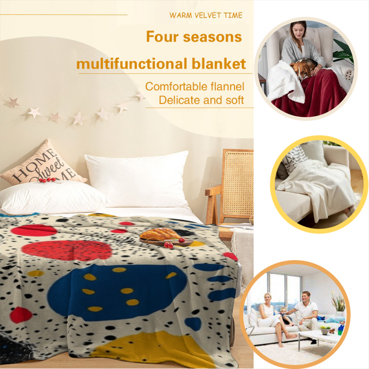 Primary Dot Art Cozy Flannel Bed Blanket