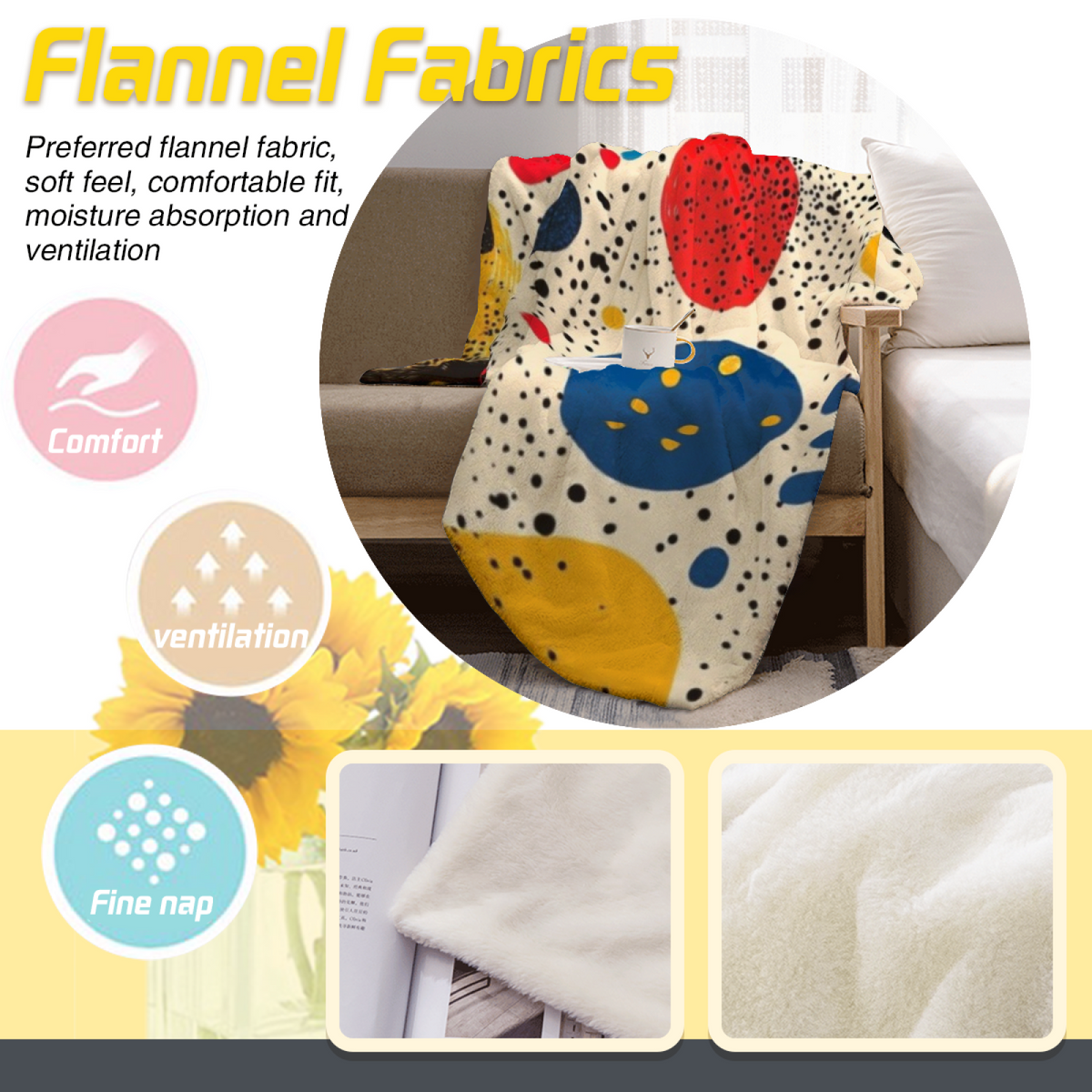 Primary Dot Art Cozy Flannel Bed Blanket