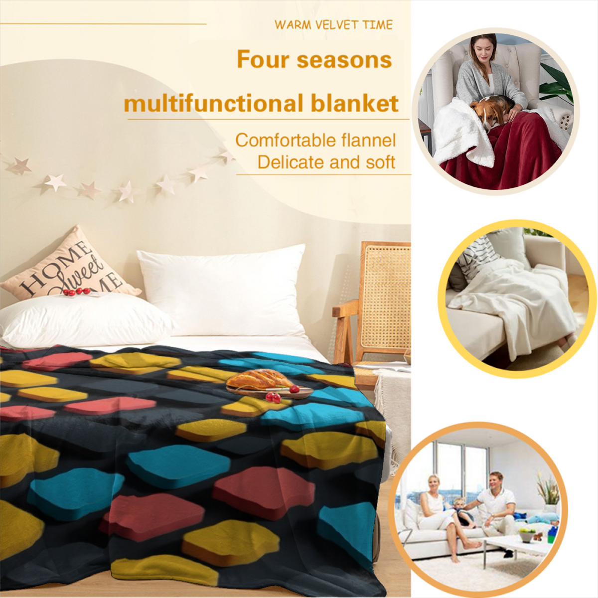 Pastel Multicolor Whimsical Decor All-Season Flannel Blanket ¨C Twilight Whisper Edition