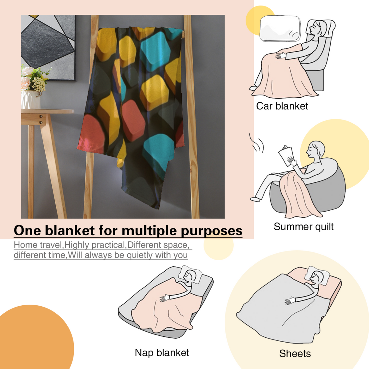 Pastel Multicolor Whimsical Decor All-Season Flannel Blanket ¨C Twilight Whisper Edition