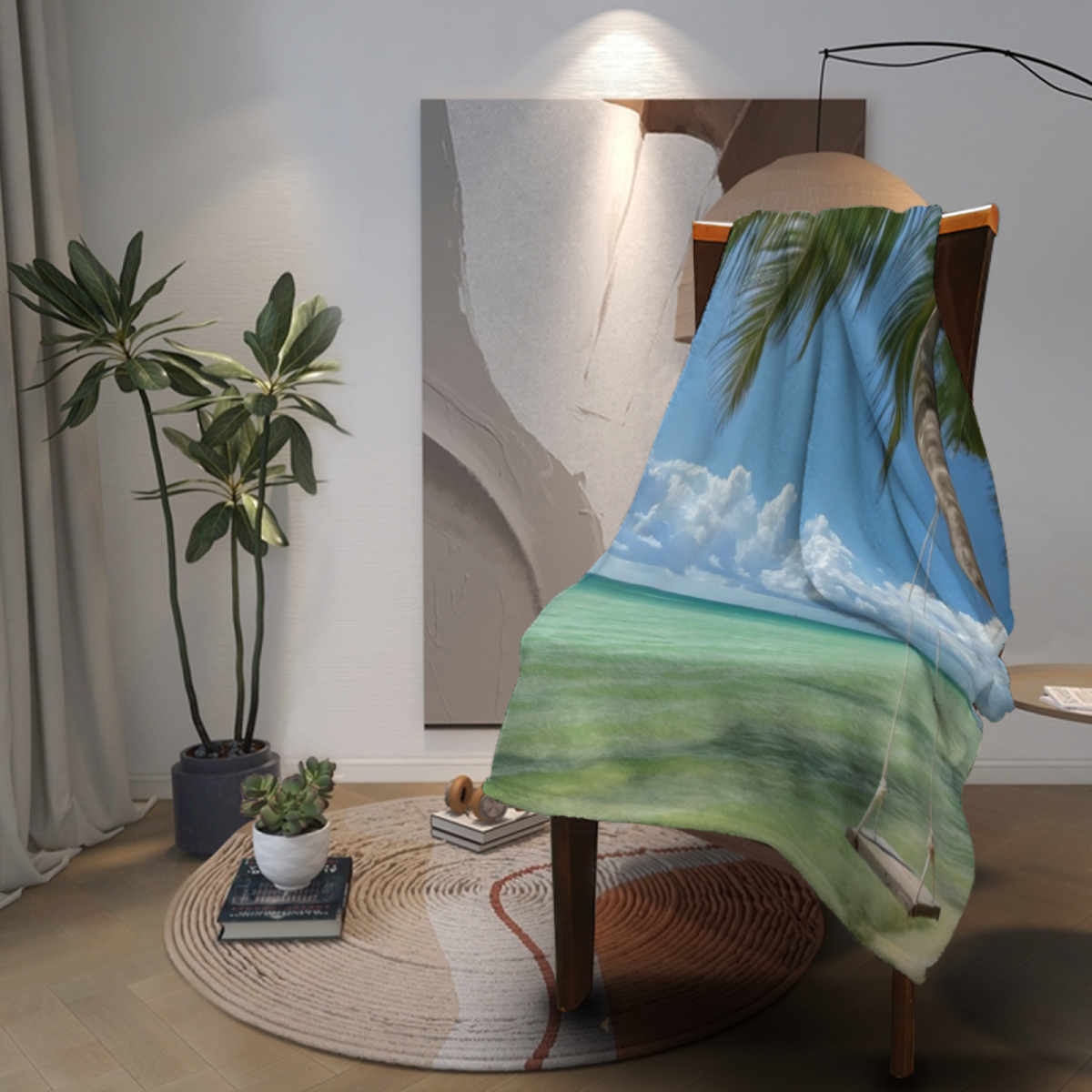 Tropical Palm Beach Escape Soft Flannel Blanket