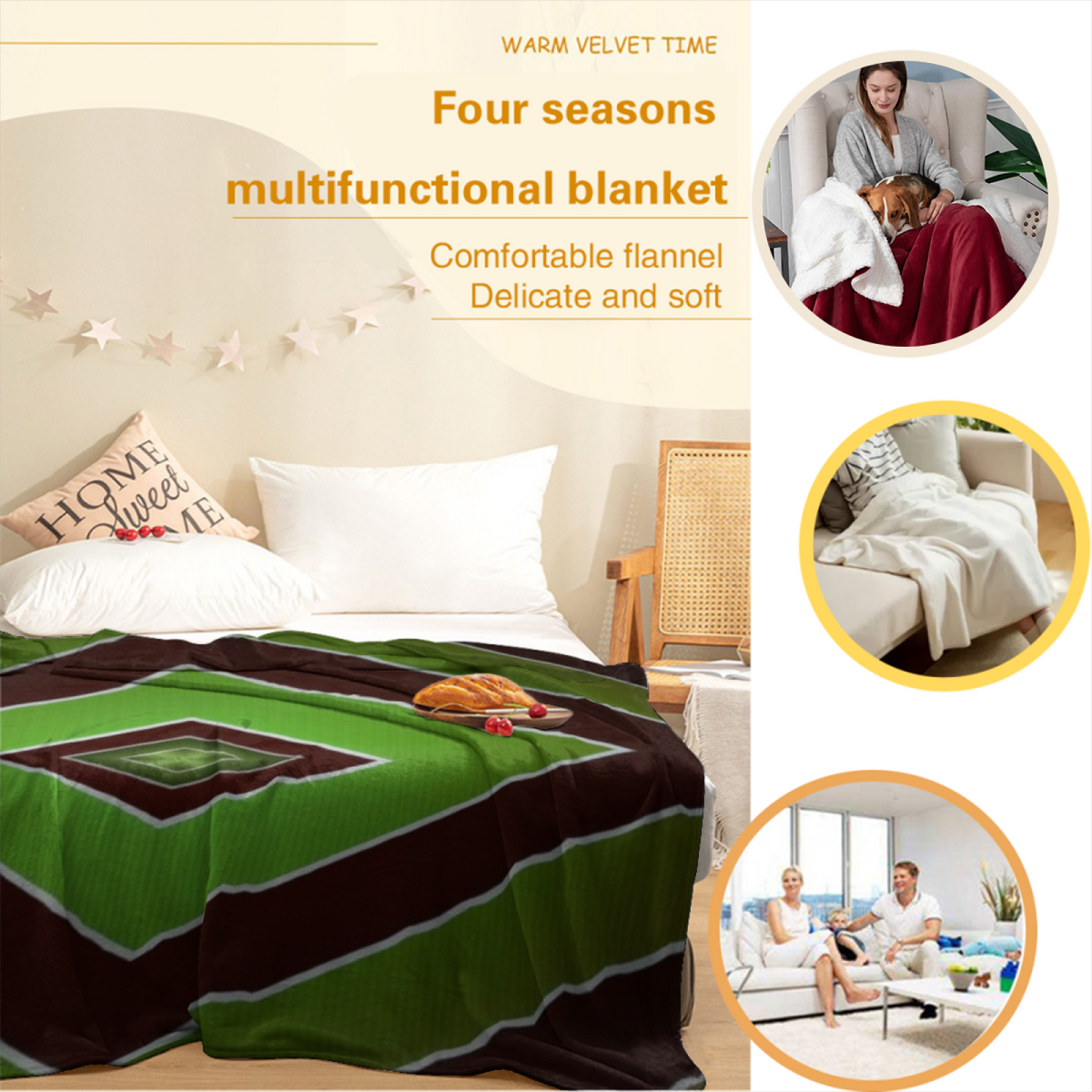 Soft Neutral Amber Reverie Cozy Flannel Bed Blanket