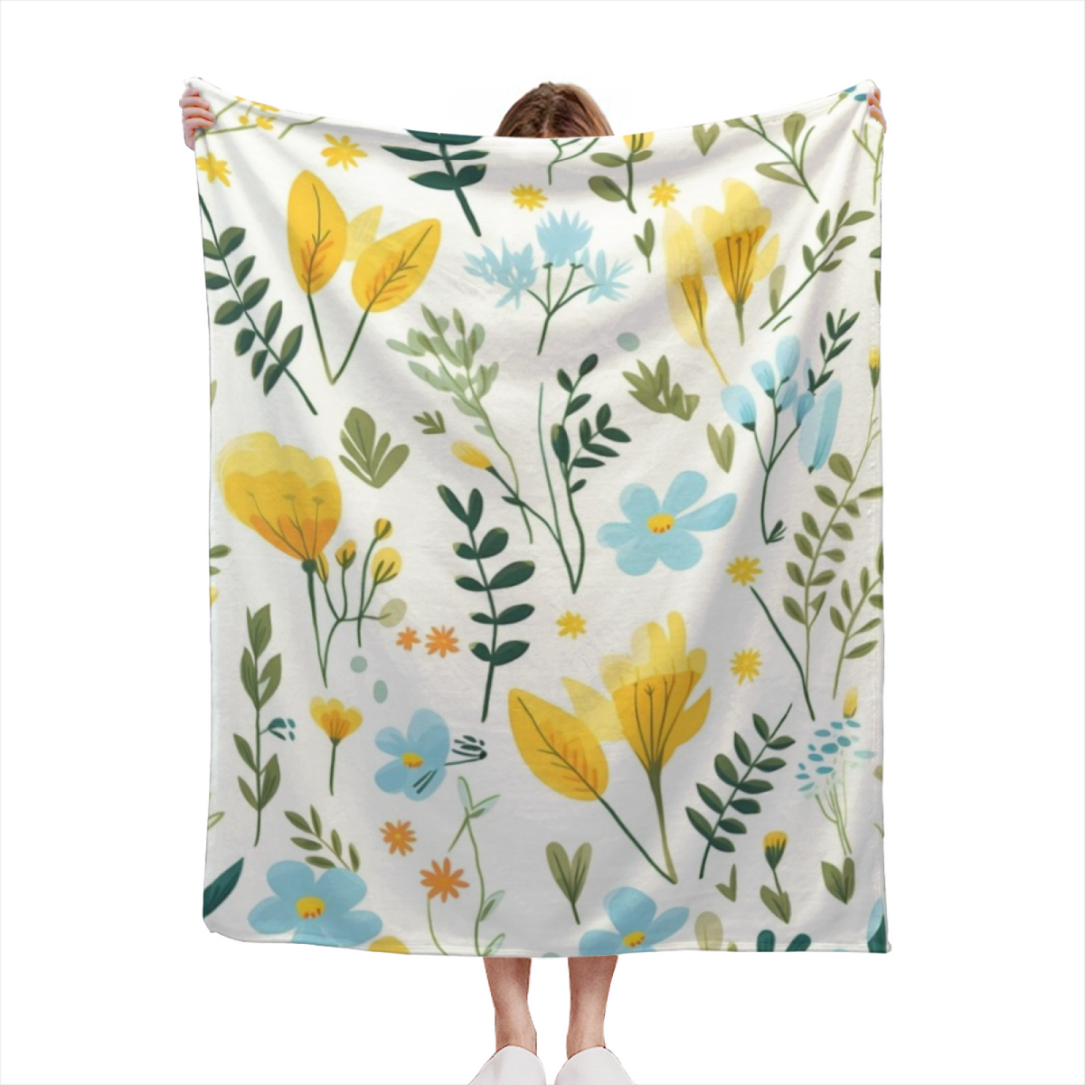 Coastal Flora Creamy Ivory Modern Art Decorative Flannel Blanket