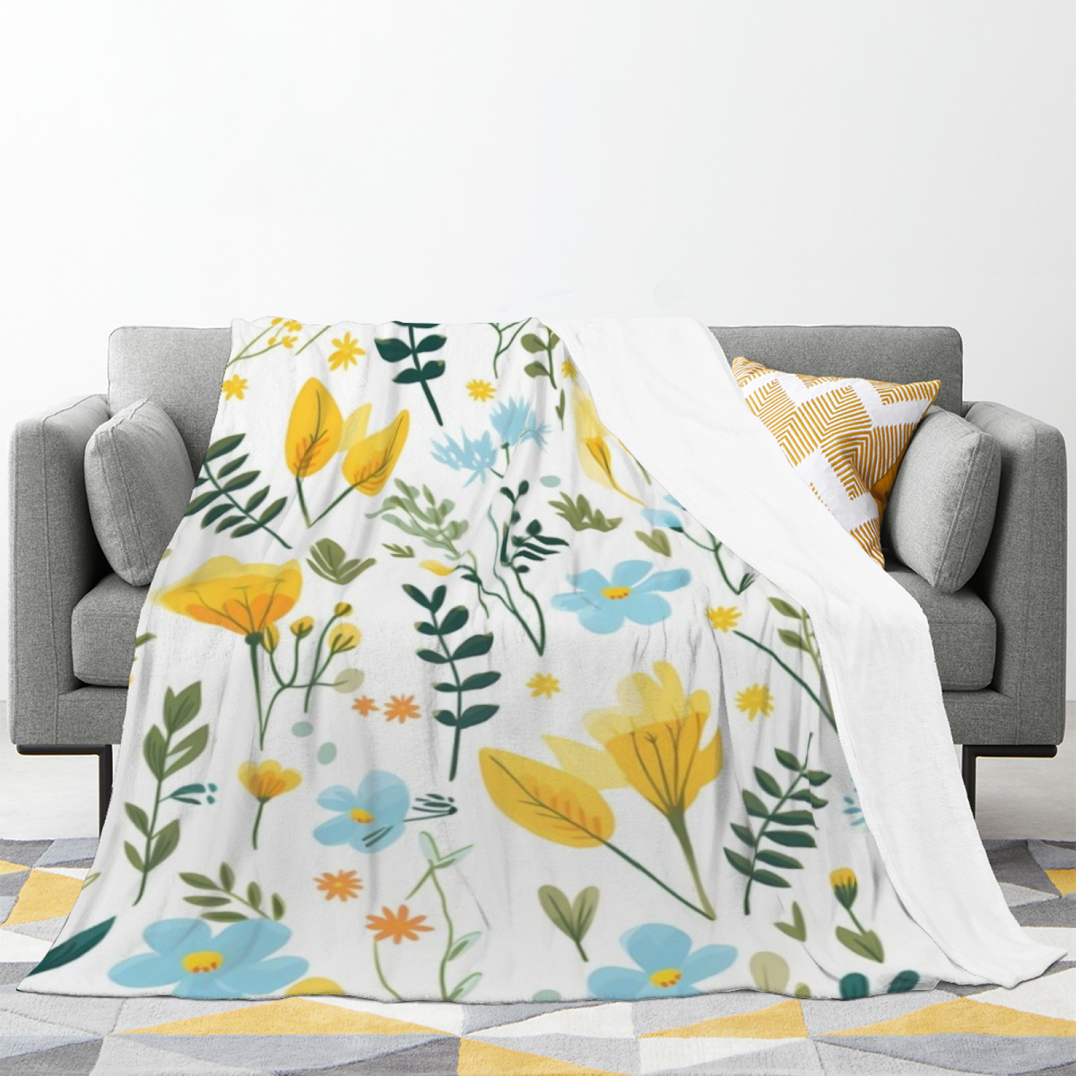 Coastal Flora Creamy Ivory Modern Art Decorative Flannel Blanket