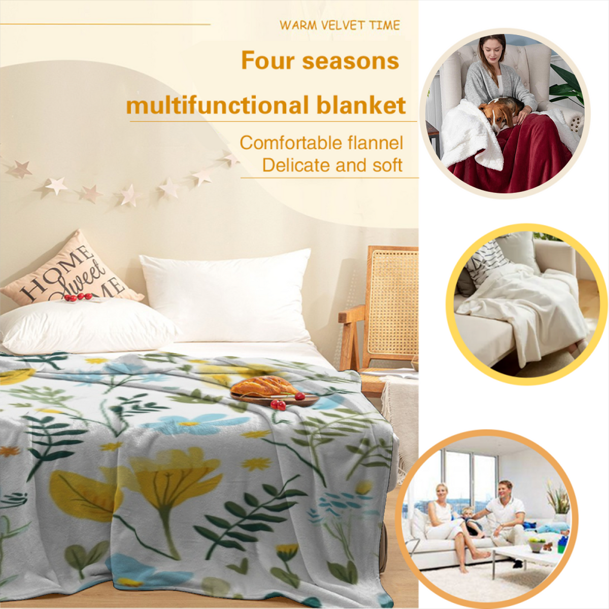 Coastal Flora Creamy Ivory Modern Art Decorative Flannel Blanket