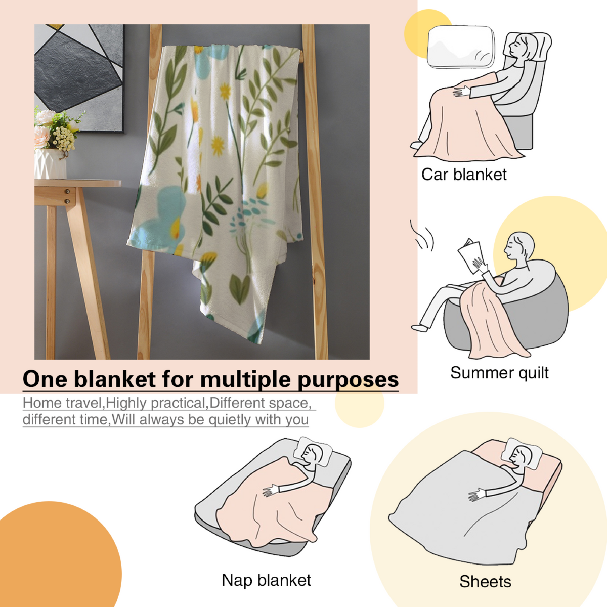 Coastal Flora Creamy Ivory Modern Art Decorative Flannel Blanket