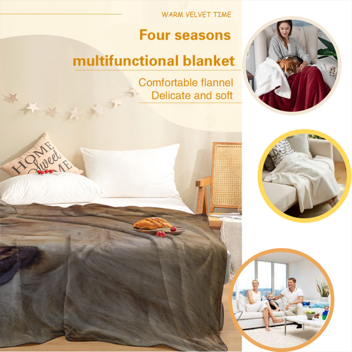 Decorative Flannel Blanket with Marigold Blossom Cozy Cottage Artwork