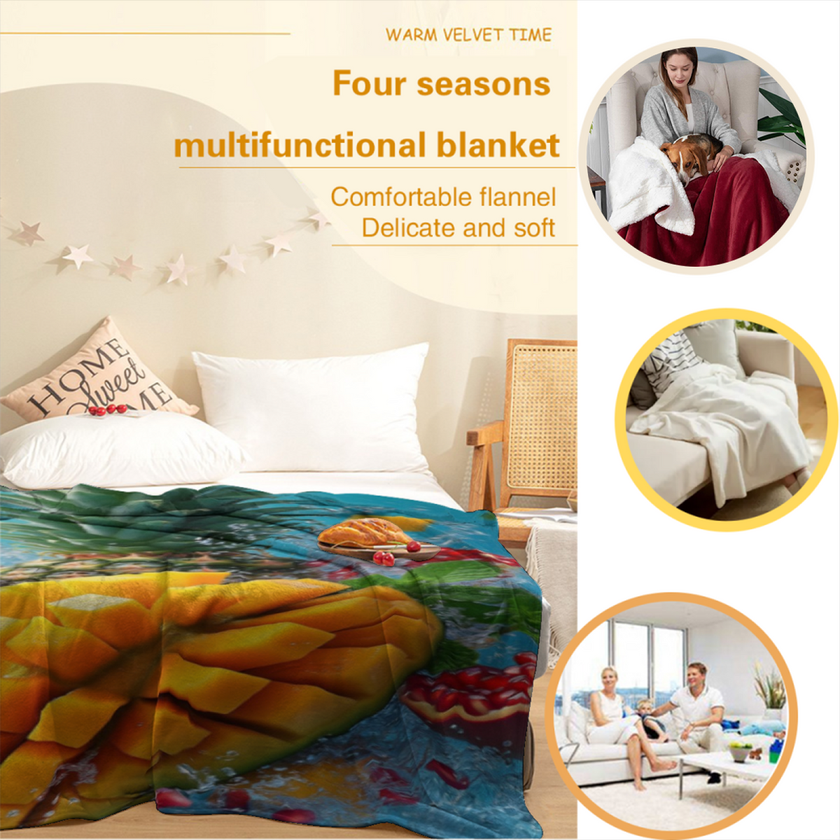 Rich Multicolor Whimsical Decor Plush Flannel Throw ¨C Seaside Vista Edition