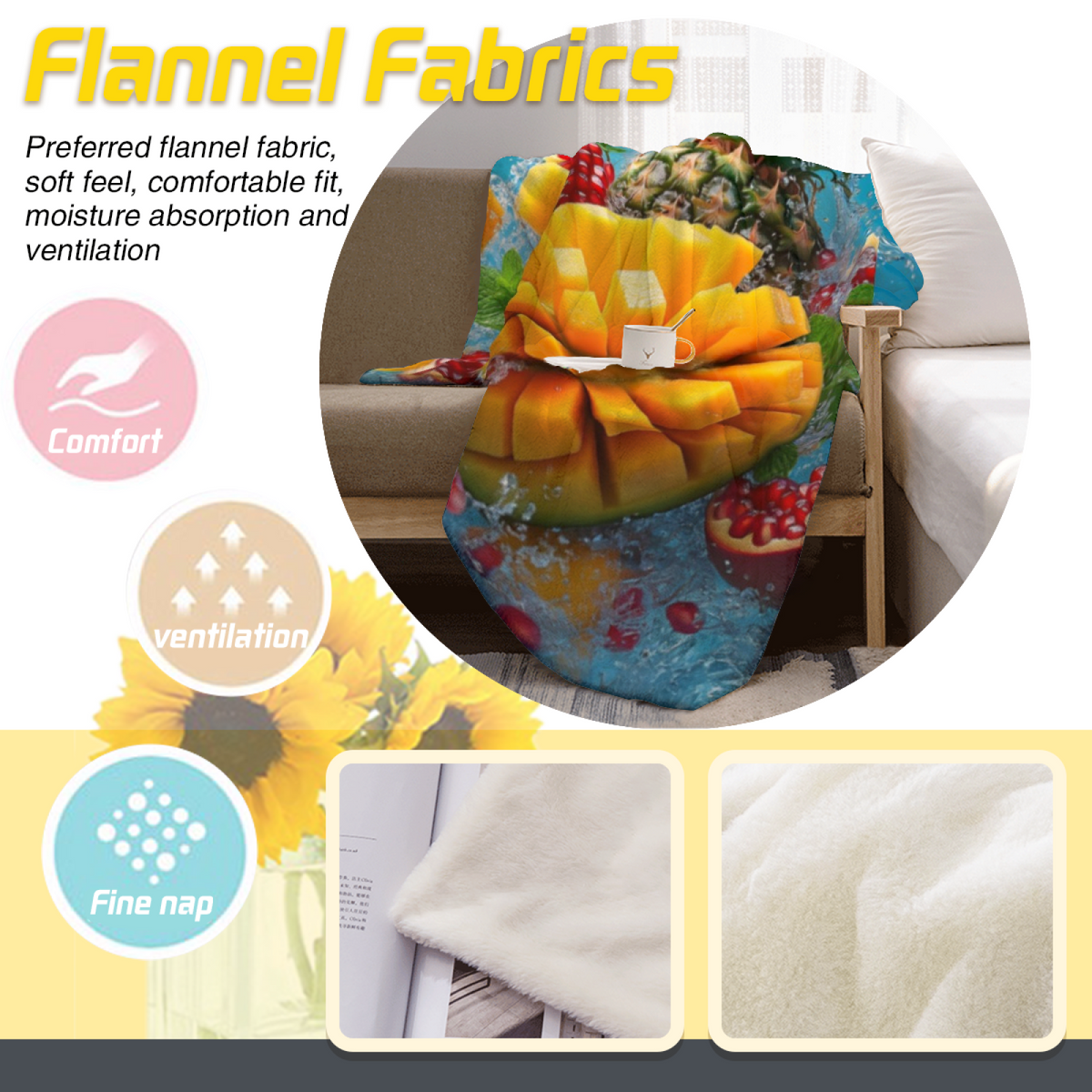 Rich Multicolor Whimsical Decor Plush Flannel Throw ¨C Seaside Vista Edition