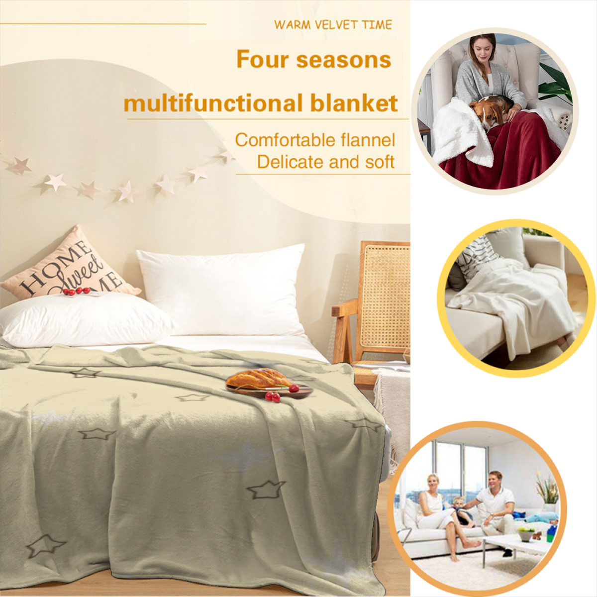 Soft Minimalist All-Season Flannel Blanket ¨C Marigold Cove Collection
