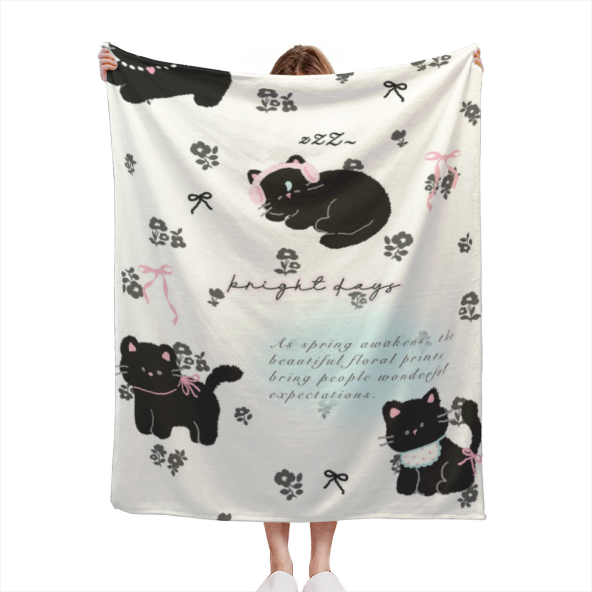 Mossy Lantern Expressive Print Cozy Flannel Bed Blanket in Creamy Ivory