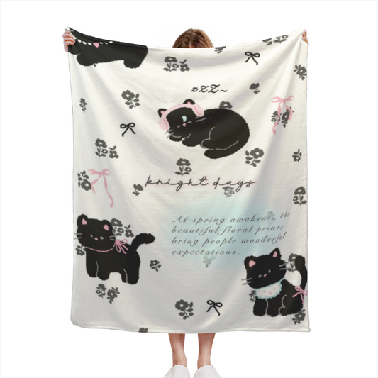 Mossy Lantern Expressive Print Cozy Flannel Bed Blanket in Creamy Ivory