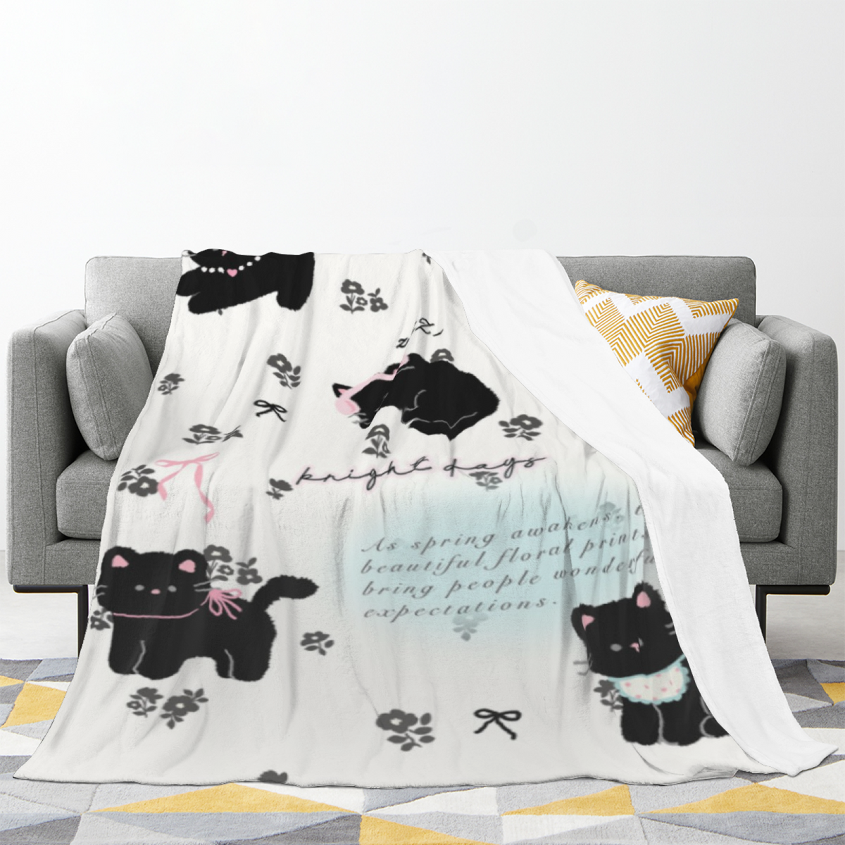 Mossy Lantern Expressive Print Cozy Flannel Bed Blanket in Creamy Ivory