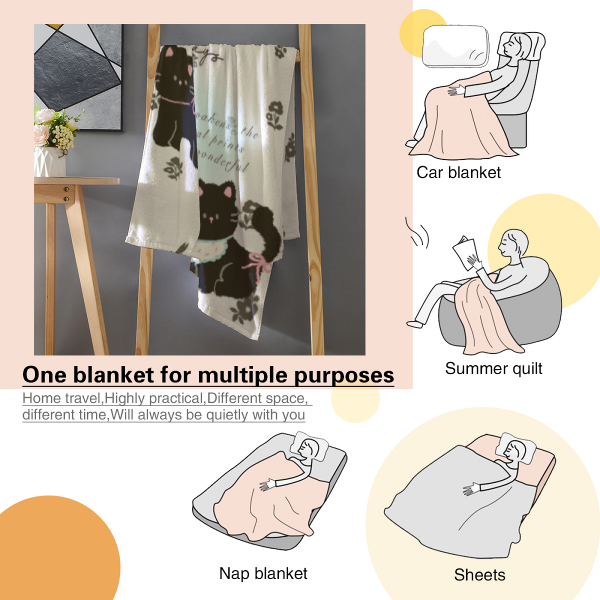 Mossy Lantern Expressive Print Cozy Flannel Bed Blanket in Creamy Ivory