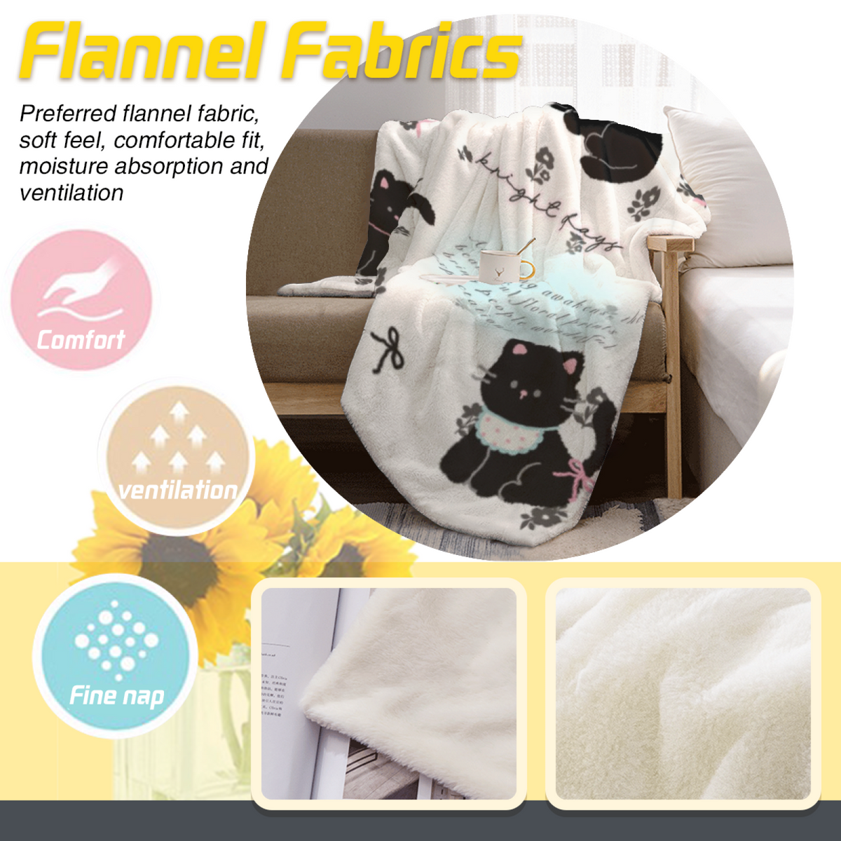 Mossy Lantern Expressive Print Cozy Flannel Bed Blanket in Creamy Ivory