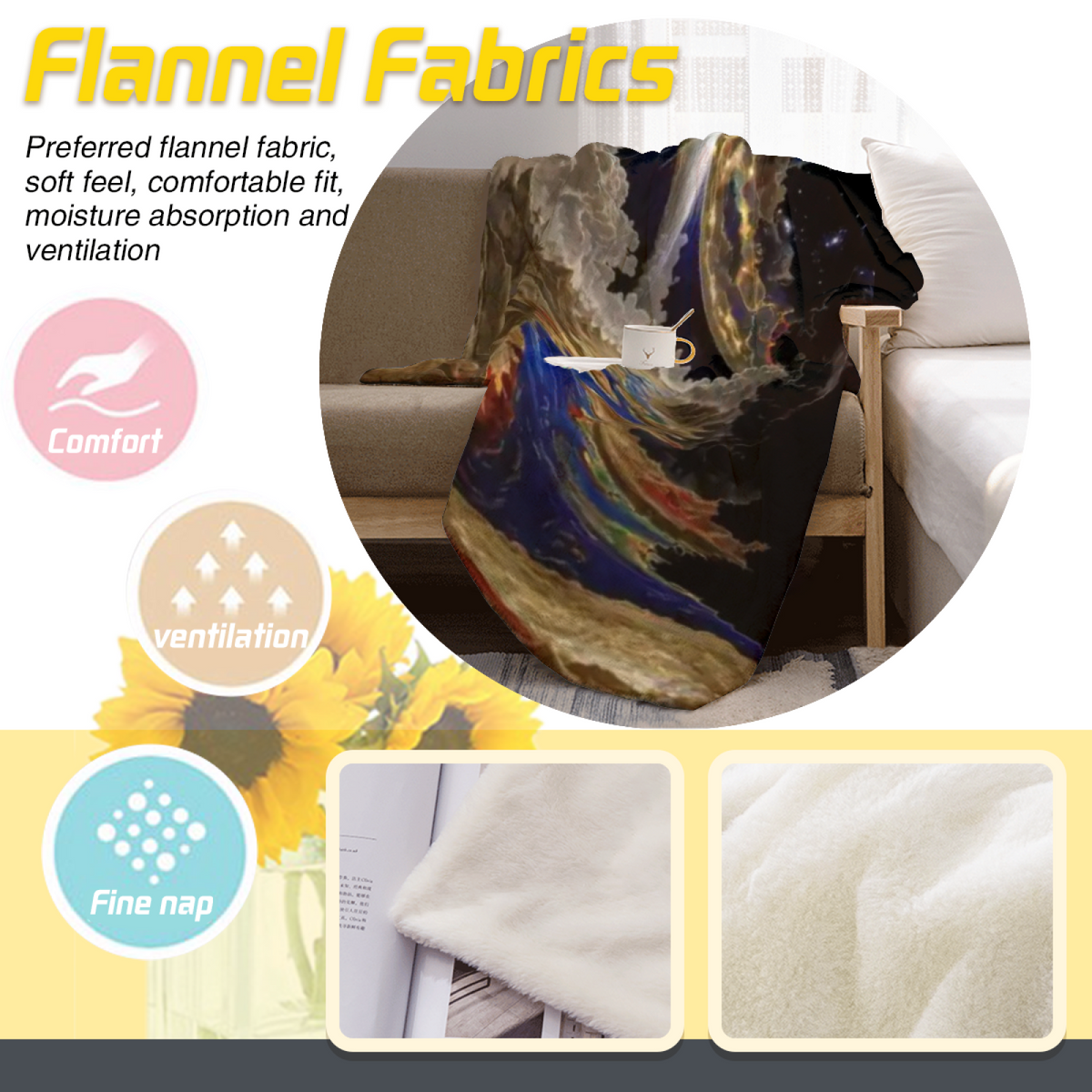 Flannel Throw Blanket with Twilight Fern Cozy Cottage Artwork