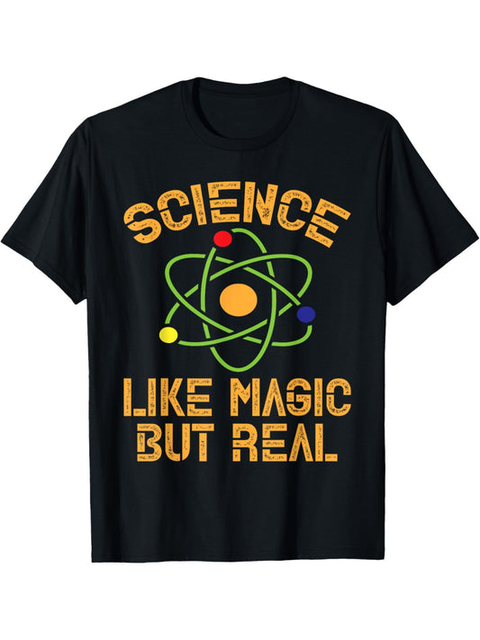 Science Like Magic But Real Humor Vintage Printed T-shirt, Men's Casual and Comfortable T-shirt Summer, Men's Short-sleeved Top for Everyday Activities Birthday Gift to Men
